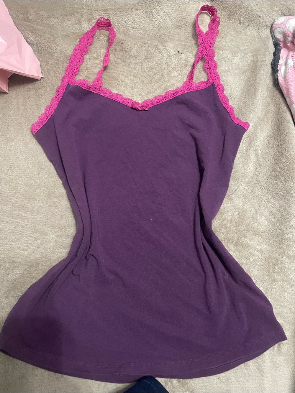 Purple Lace-Trim Camisole with Pink Accents